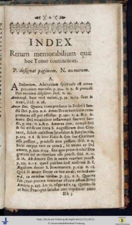 Index Rerum memorabilium quae hoc Tomo continentur.