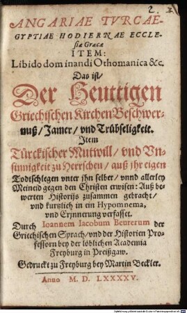 Angariae Turcaegyptiae Hodiernae Ecclesiae Graecae