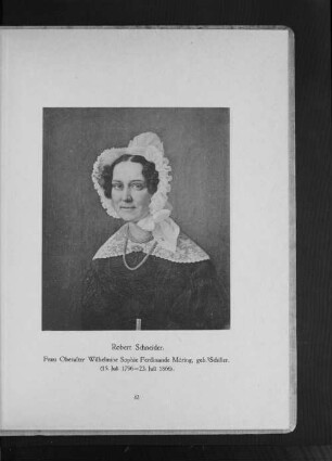 Frau Oberalter Wilhelmine Sophie Ferdinande Möring, geb. Schiller. (15 Juli 1796 - 23. Juni 1866)