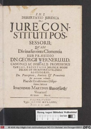 Dissertatio Iuridica De Iure Constituti Possessorii