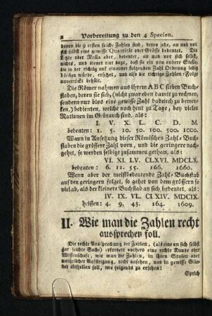 II. Wie man die Zahlen recht aussprechen soll