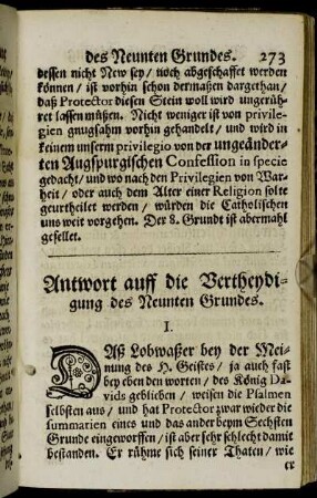 Antwort auff die Vertheydigung des Neunten Grundes.