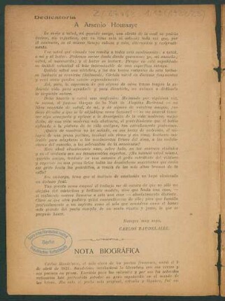 Dedicatoria á Arsenio Houssaye