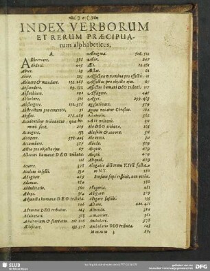 Index Verborum Et Rerum Praecipuarum alphabeticus