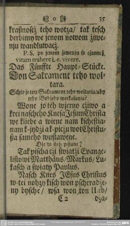 Das Fünffte Haupt-Stücke. Tón sakrament toho woltarja