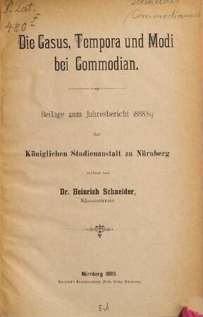 Die Casus, Tempora und Modi bei Commodian