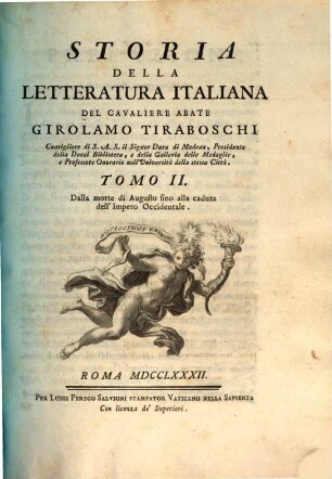 Storia Della Letteratura Italiana, Tomo II.. Dalla morte di Augusto fino alla caduta dell' Impero Occidentale