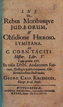 De rebus moribusque Iudaeorum