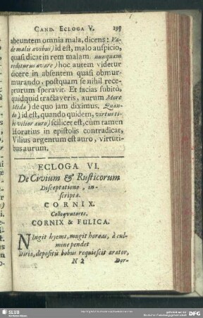 Ecloga VI. De Civium & Rusticorum Disceptatione, inscripta