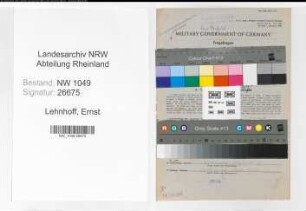 Entnazifizierung Ernst Lehnhoff , geb. 07.02.1891 (Lokfuehrer)