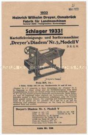 Kartoffelsortier- und Verlesemaschine "Dreyer's Diadem-Eska"