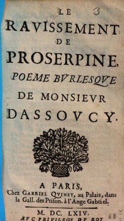 Le Ravissement De Proserpine : Poeme Burlesque