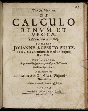 Theses Medicae De Calculo Renum Et Vesicae
