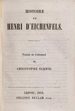 Histoire de Henri d'Eichenfels