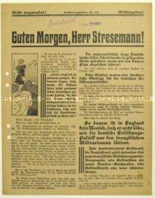 Flugblatt der Deutschen Erneuerungs-Gemeinde gegen Gustav Stresemann und seine Zustimmung zum Dawes-Plan