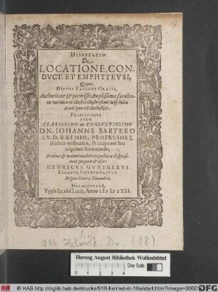 Disputatio De Locatione, Conduct. Et Emphyteusi