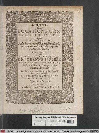 Disputatio De Locatione, Conduct. Et Emphyteusi