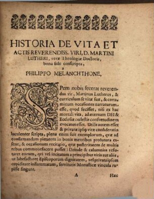 De vita et actis Rev. V. D. Mart. Lutheri commentatio : Adiectum est epigramma de Fonte Lutheri, ab ipso confectum