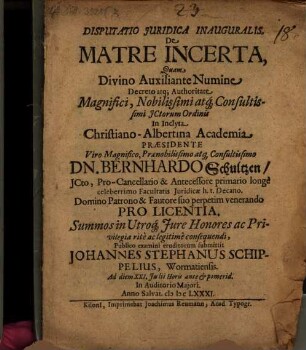 Disp. iur. inaug. de matre incerta