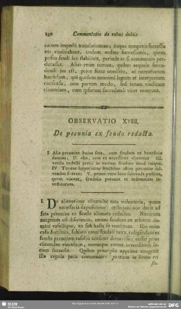 Observatio XVIII. De pecunia ex feudo redacta