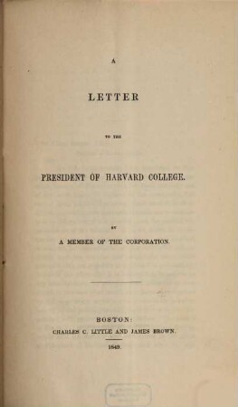 A letter to the president of Harvard college