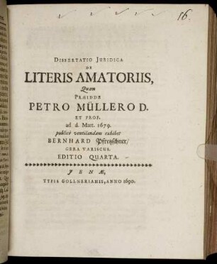 Dissertatio Iuridica De Literis Amatoriis