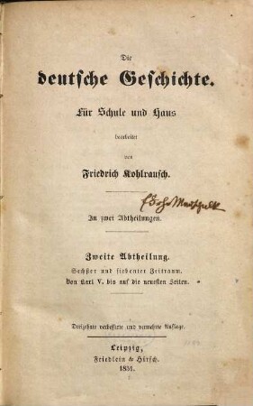 Die deutsche Geschichte : für Schule und Haus ; in zwei Abtheilungen, 2