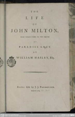 The Life Of John Milton : With Conjectures On The Origin Of Paradise Lost