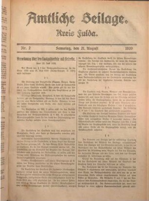 2: Beilage vom Samstag, 21. August 1920