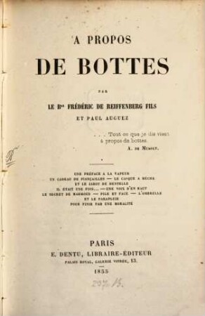 A propos de bottes : par Frédér. de Reiffenberg et P. Auguez