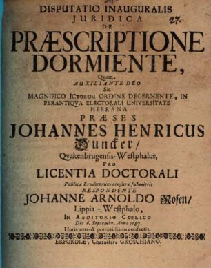 Disp. inaug. iur. de praescriptione dormiente