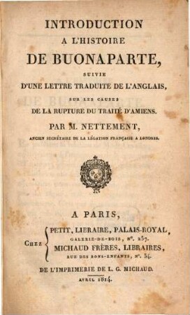 Introduction à l'histoire de Buonaparte