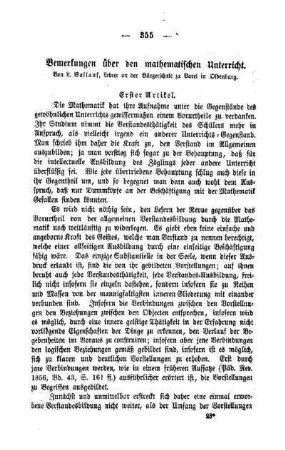 Bemerkungen über den mathematischen Unterricht : erster Artikel