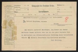 Brief von Carl Duisberg an Gerhart Hauptmann