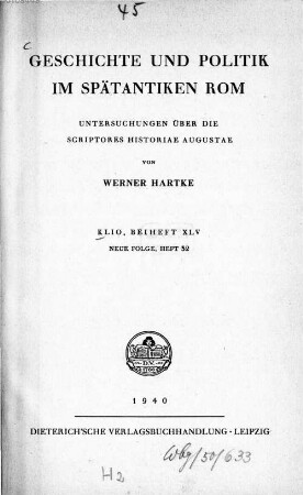 Geschichte und Politik im spätantiken Rom : Untersuchungen über die Scriptores Historiae Augustae