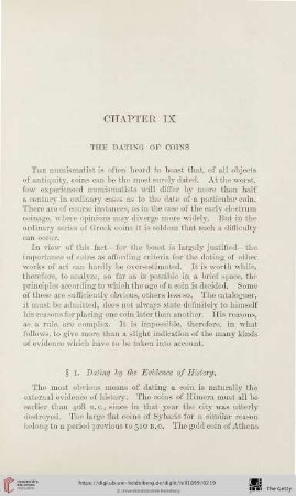 Chapter IX: The Dating of Coins