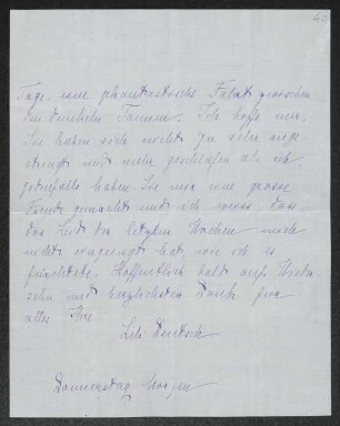 Brief von Elisabeth Franziska Deutsch an Gerhart Hauptmann