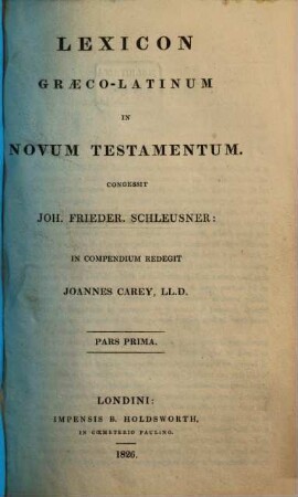 Lexicon Graeco-latinum in Novum Testamentum, 1