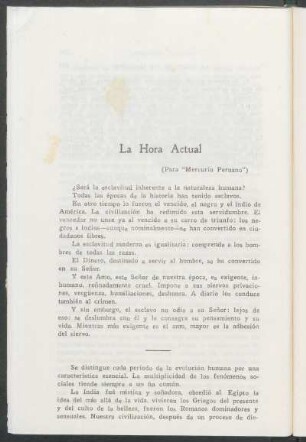 La hora actual : (Para "Mercurio peruano")