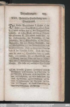 XXV. Politische Eintheilung von Deutschland.