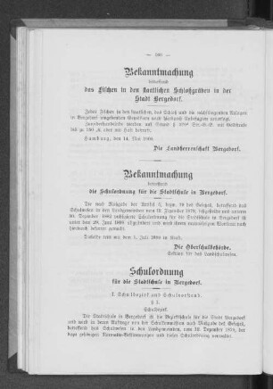 Bekanntmachung betreffend die Schulordnung für die Stadtschule in Bergedorf.