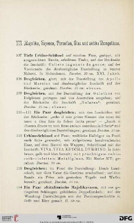 Majolika, Fayence, Porzellan, Glas und antike Tongefäße (Nr. 107-190)
