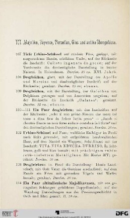 Majolika, Fayence, Porzellan, Glas und antike Tongefäße (Nr. 107-190)