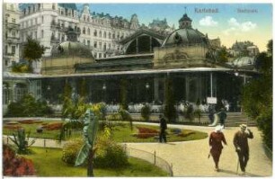Karlsbad. Stadtpark mit Kurpavillon : Karlsbad. Kurpavillon der Parkkolonnade, auch Gartenkolonnade (1880; F. Fellner, H. Helmer) im Dvořák-Park