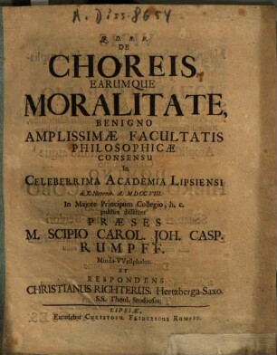 De Choreis Earumque Moralitate