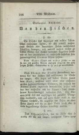 Siebenter Abschnitt. Von den Fischen.