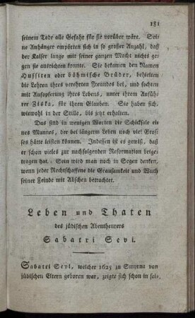 Leben und Thaten des jüdischen Abentheurers Sabatri Sevi