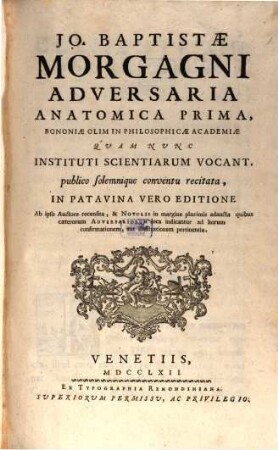 Adversaria Anatomica ..., 1,1. Adversaria Anatomica Prima