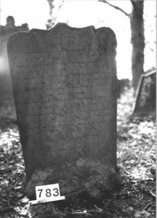 Grabstein 783 (Index: 99900329) Material: Sandstein Zustand: stark verwittert Maße HxBxT: 116x68x9 cm Beschreibung: Stele mit eingezogenem Schulterbogenabschluss: Grabstein 783