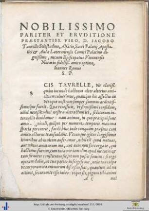 Nobilissimo pariter et eruditione praestantissimo viro, D. Jacobo Taurello…